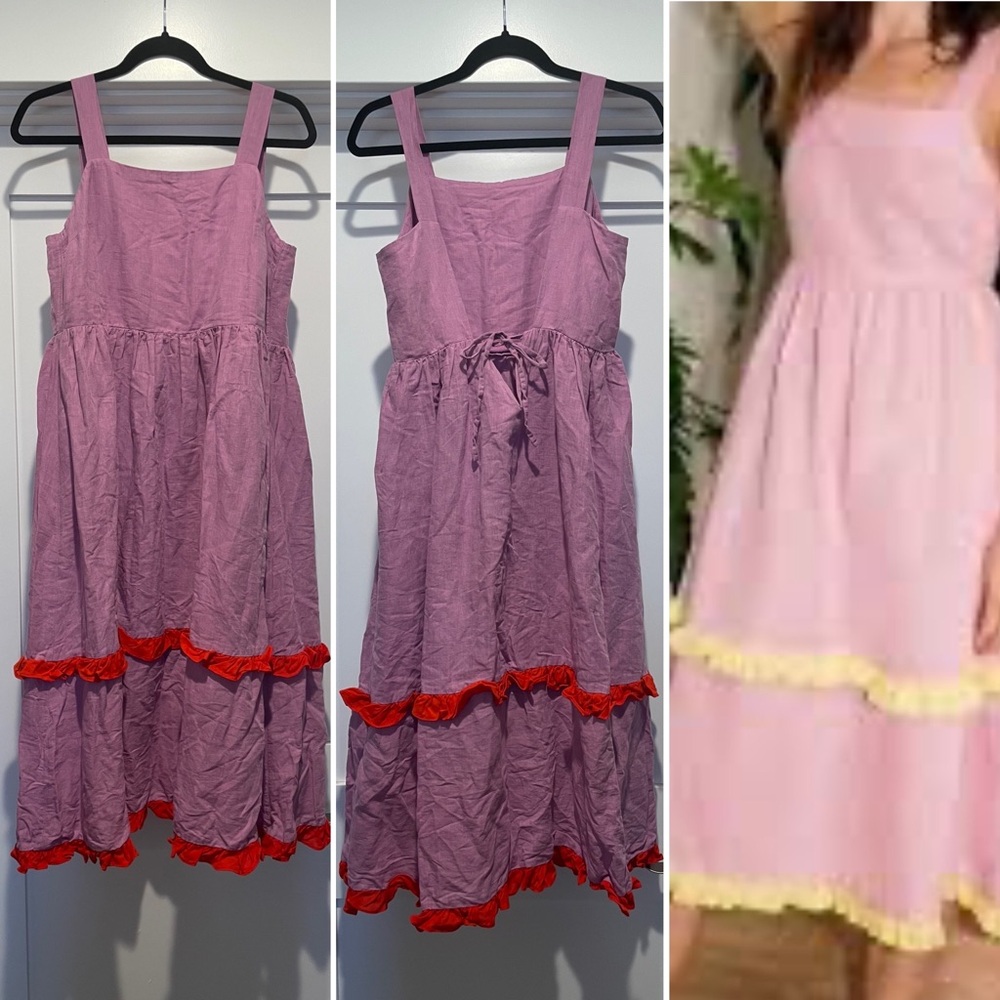 Dora Larsen woman’s purple dress with red ruffle size 12 Anthropology